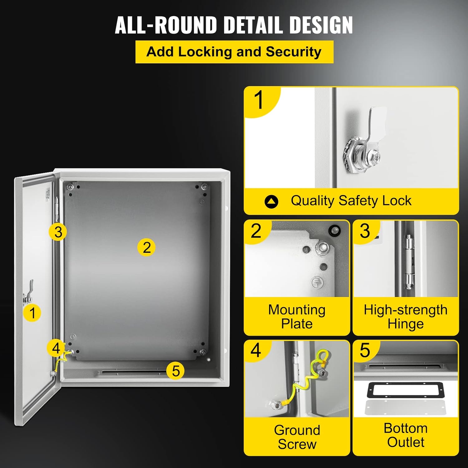 VEVOR NEMA Steel Enclosure, 20 x 16 x 10'' NEMA 4X Steel Electrical Box, IP66 Waterproof & Dustproof, Outdoor/Indoor Electrical Junction Box, with Mounting Plate