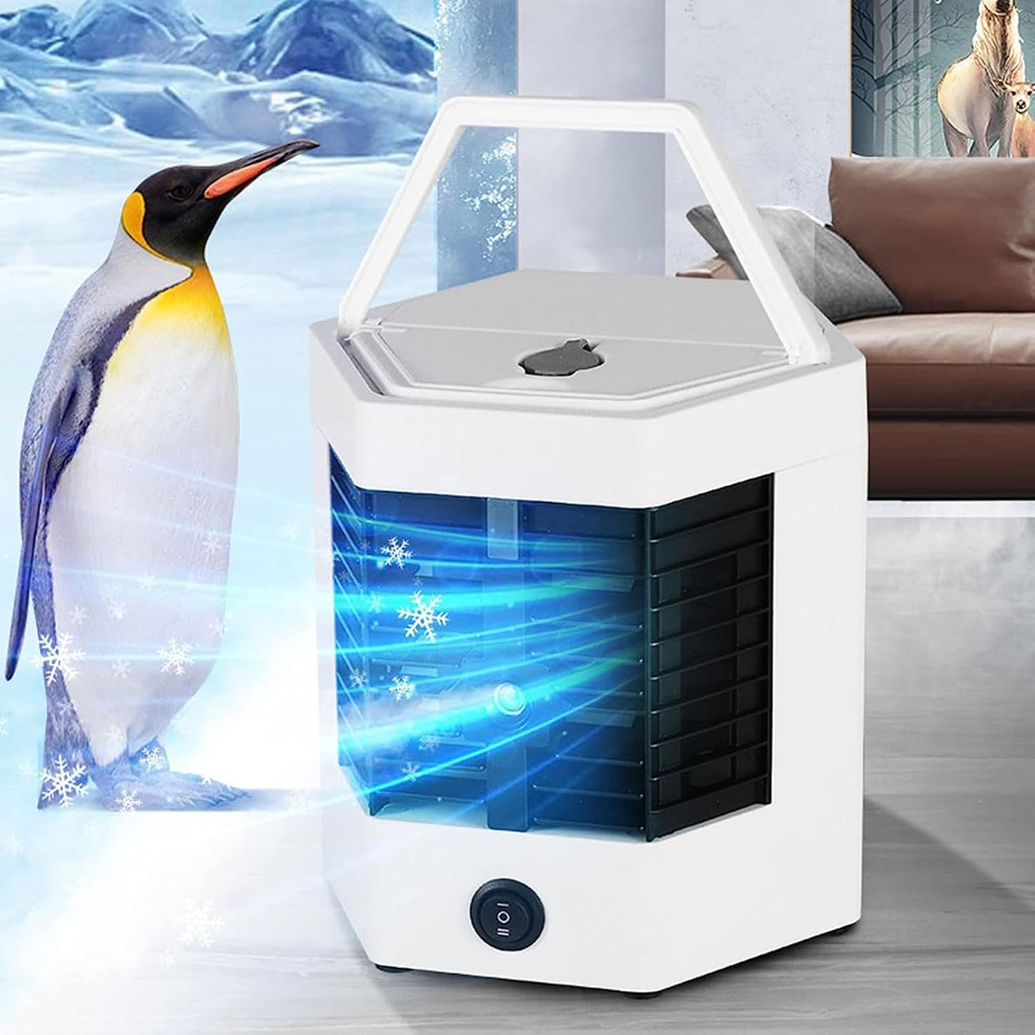 Mini Portable Air Conditioner, Evaporative Air Cooler, Air-conditioning Fan with Handle and 120° Wide Angle Design, USB Charge Port and Low Noise, for Bedroom, Study Room, Offices, RV, Cabins
