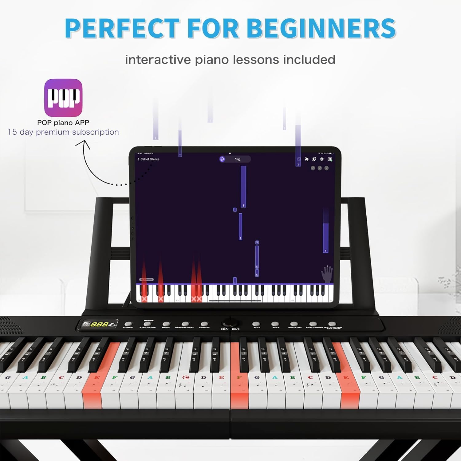 88 Key Digital Piano Keyboard with Semi Weighted Keys, Electronic Piano for Beginners Adults, Music Stand, Power Supply, Sustain Pedal, Stickers, MIDI Bluetooth and Piano Lessons, Black