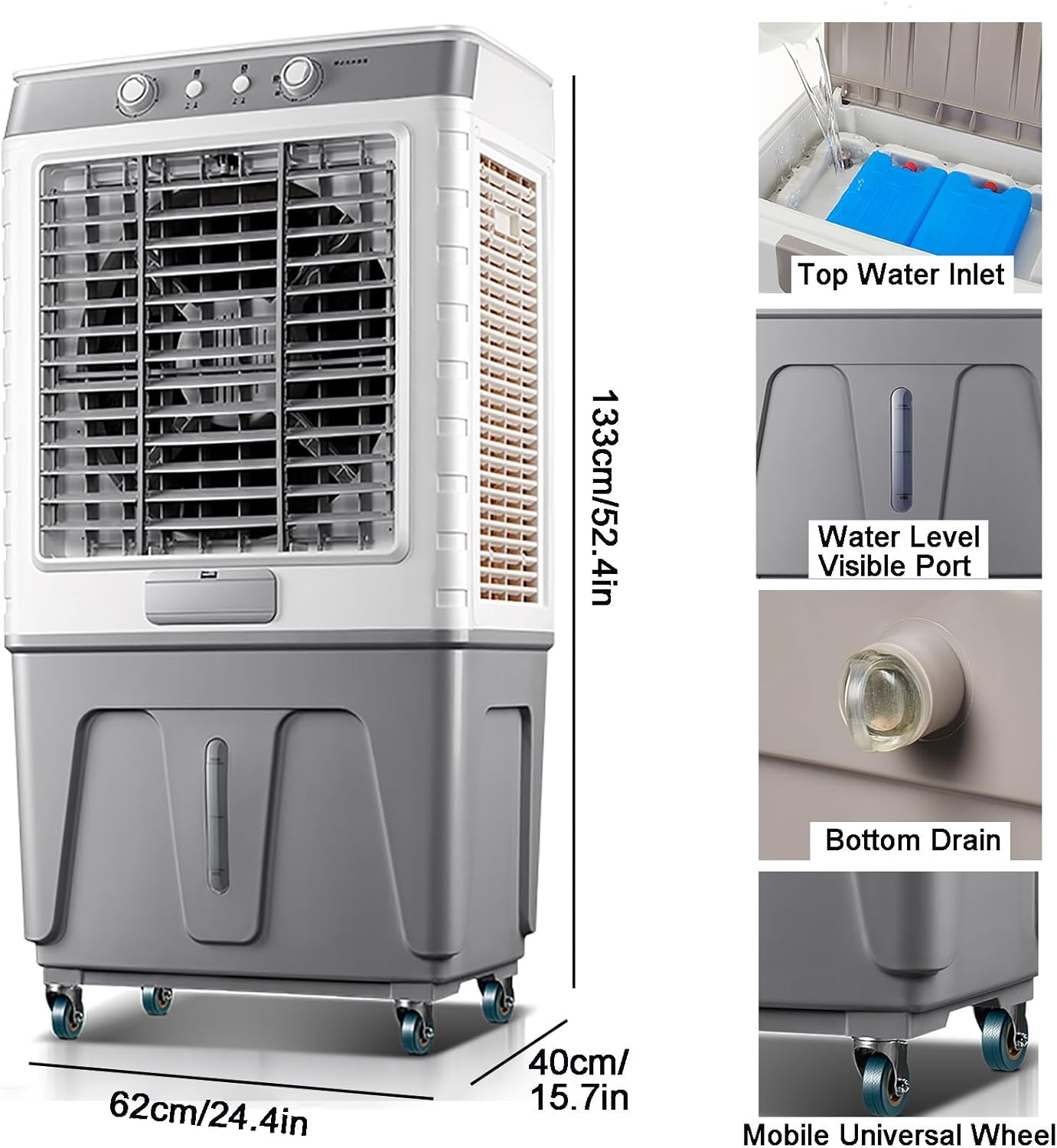 Evaporative Air Cooler 8600CFM Swamp Cooler with 80L Water Tank, 120°Oscillation with Remote, Timer, Honeycomb Pad Cooling, 3 Wind Speeds, 6 Ice Packs for Outdoor Indoor Use
