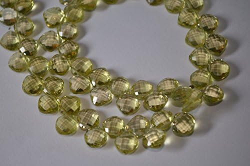 AAA Calibrated 8mm 10 Matched Pcs Natural Green Gold Lemon Quartz Faceted Cushion Briolette Beads