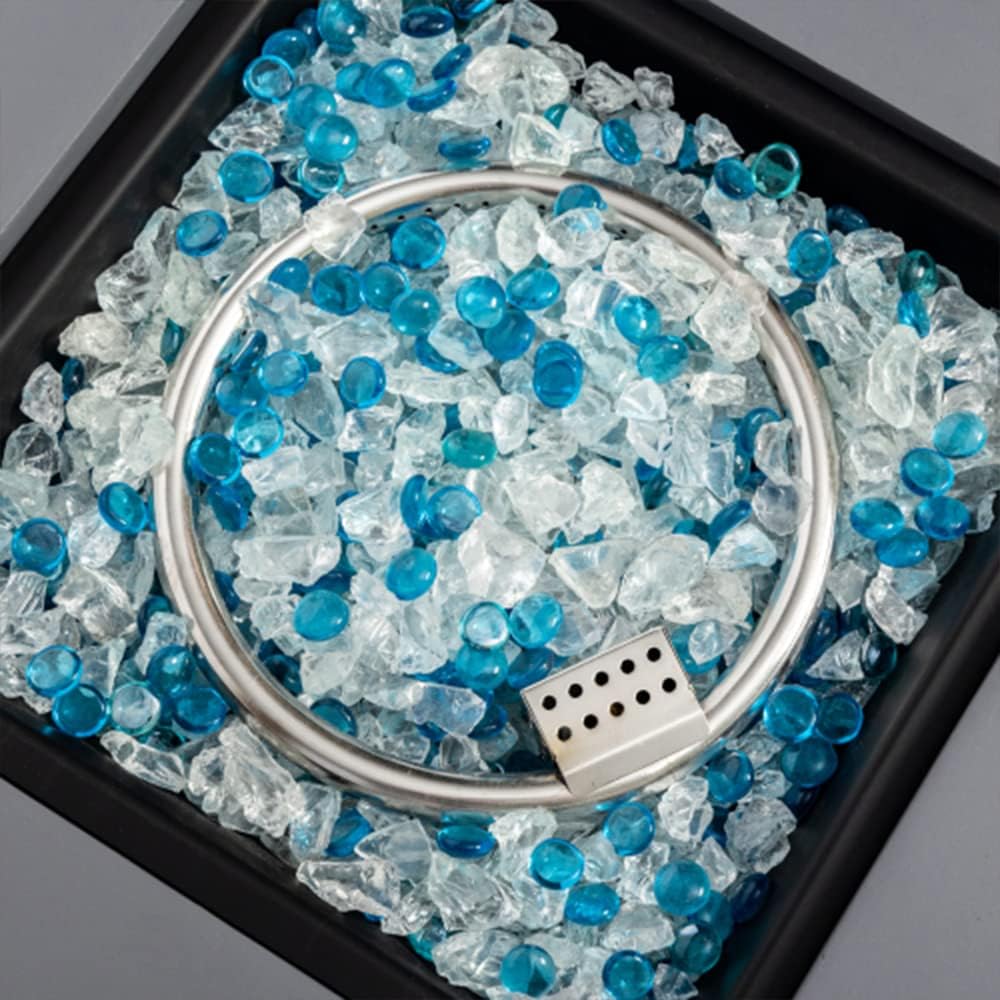 Outdoor Concrete Fire Pit Table, Pulse Ignition Weatherproof Square Propane Gas Fire Table, Adjustable Flame, with PVC Cover, Glass Rock,Gray