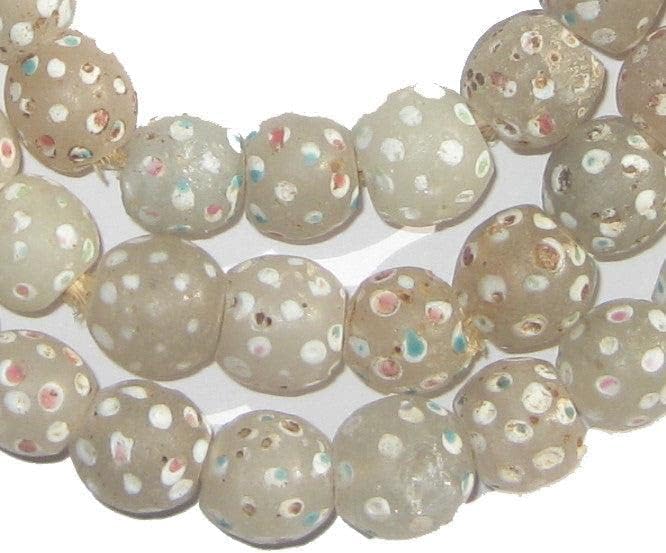 The Bead Chest White Antique Venetian Skunk Eye Trade Beads 11mm Ethiopia African Round Glass Large Hole 25 Inch Strand Handmade