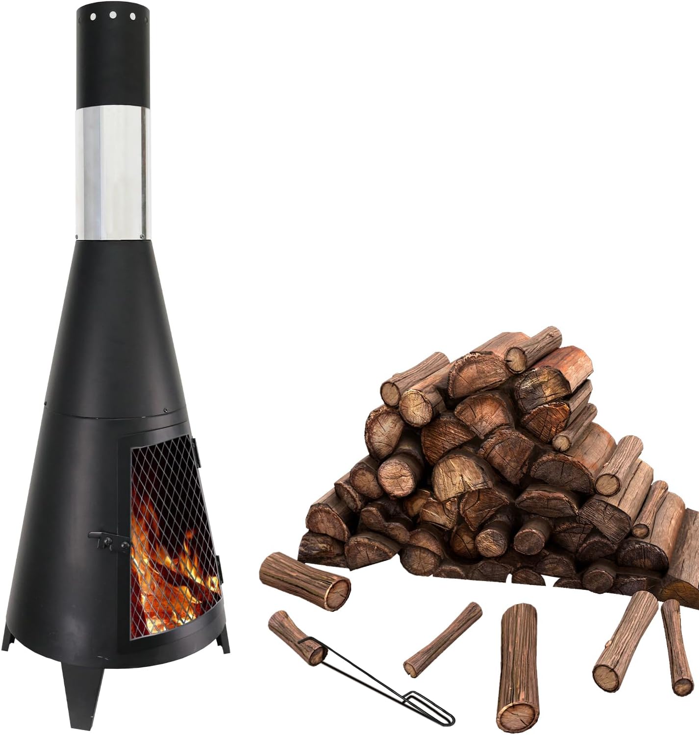 ptlsy 43inch Tall Chiminea Outdoor Fireplace Wood Burning for Backyard and Patio Wood Burning Rocket Fire Pit