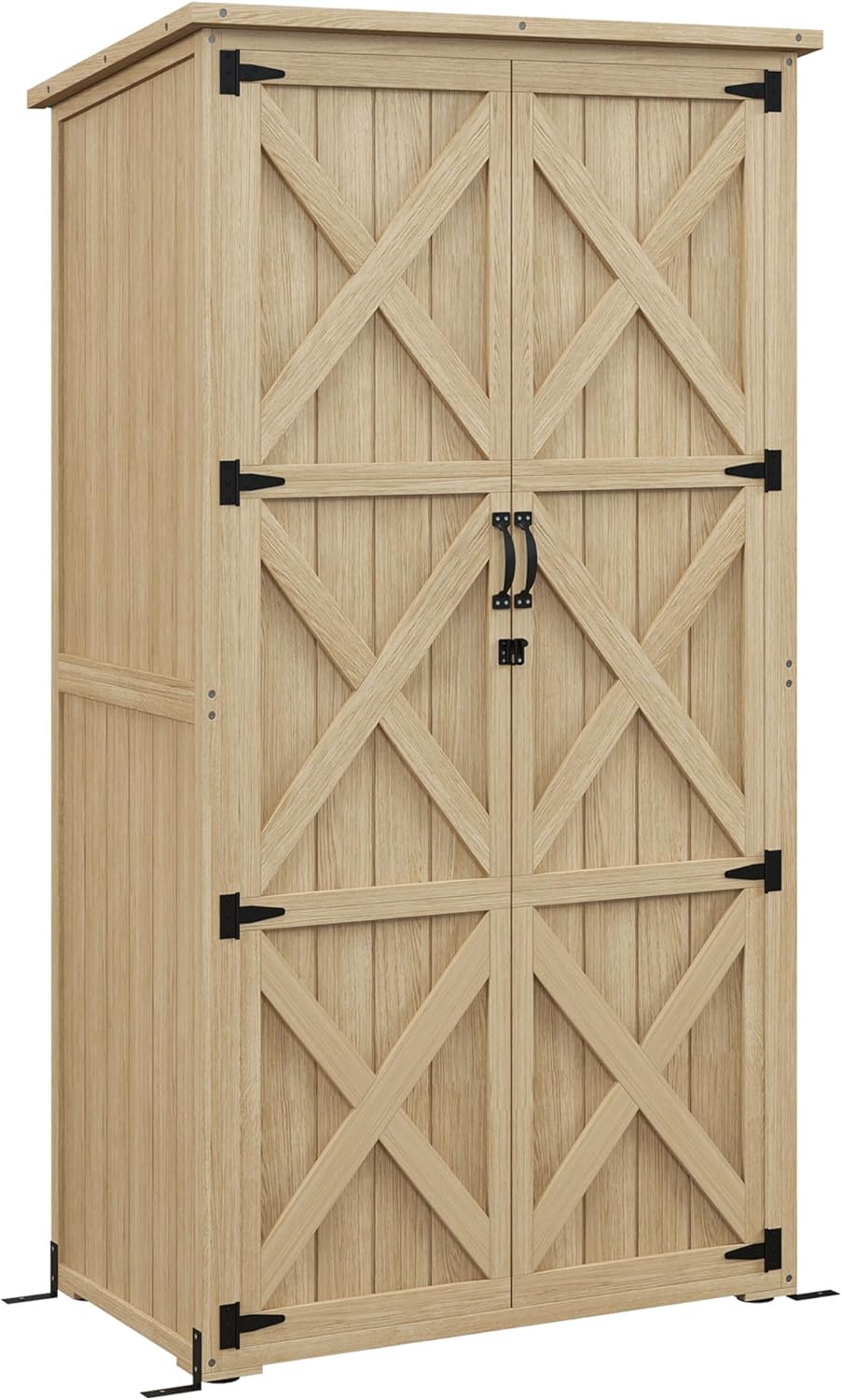 Outdoor Wooden Storage Cabinet,Waterproof Asphalt Roof,Garden Tool Shed with Lockable Doors,Storage Cabinet for Patio,Garden,Yard,Natural Wood