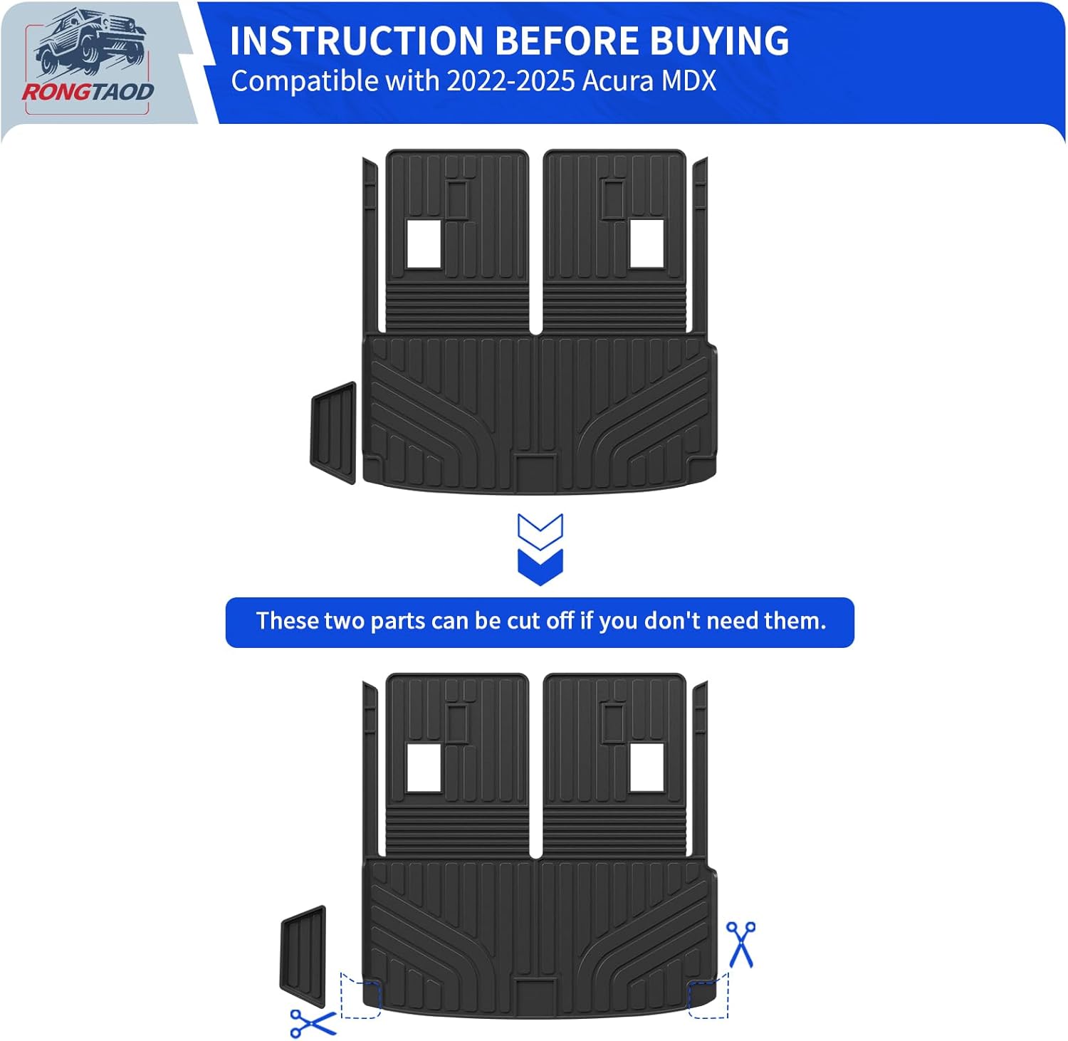 Rongtaod Floor Mats Compatible with 2022-2025 2026 Acura MDX (NOT for Type S) Cargo Mat Cargo Liner Trunk Mat Trunk Liner Back Seat Cover Protector Kick Mat All Weather 2024 MDX Accessories (Set of 8)