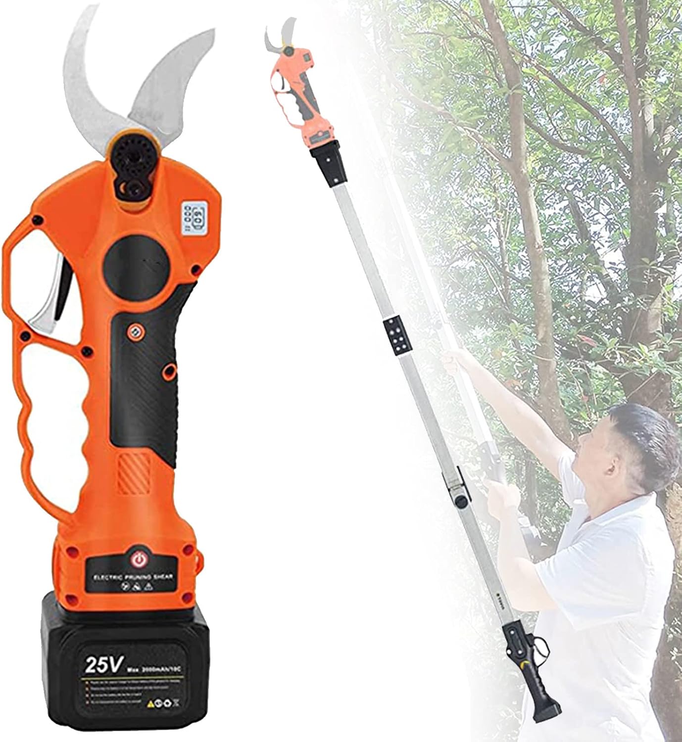 Portable Cordless Electric Pruning Shears,Brushless Electric Pruner Loppers with Replaceable Lithium Battery and Telescopic Pole,Garden Trimmer Secateurs,for Hedge,Bush,Orchard,40cm