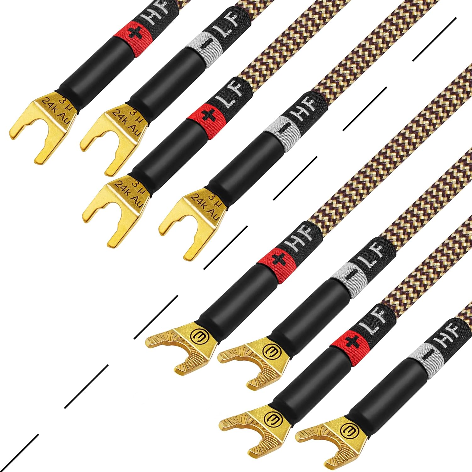 WORLDS BEST CABLES 8 Foot Ultimate - 12 AWG - Ultra-Pure OFC - Premium Audiophile HiFi Bi-Amp Speaker Cable Pair with Eminence Spade Plugs & TnBrwn Tweed Jacket