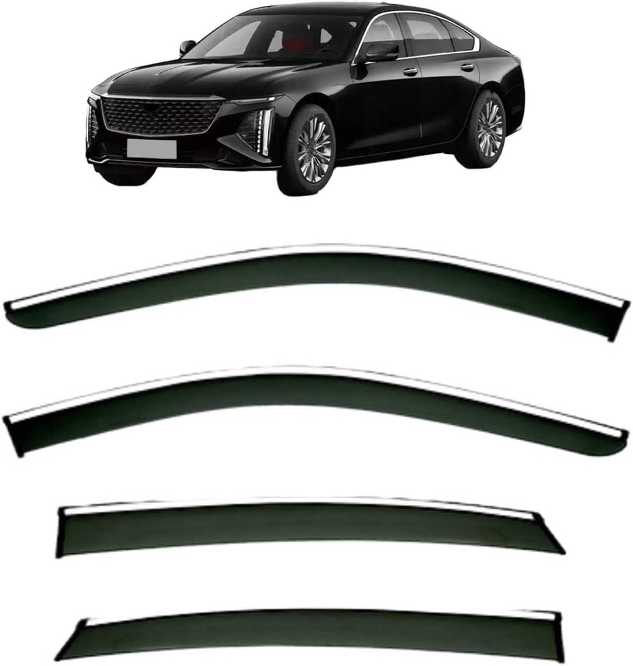 Window Deflectors for Cadillac CT6 MK2 2023+, Sun Rain Guard Window Visors Vent Shades with Bright Stripes Car Accessories