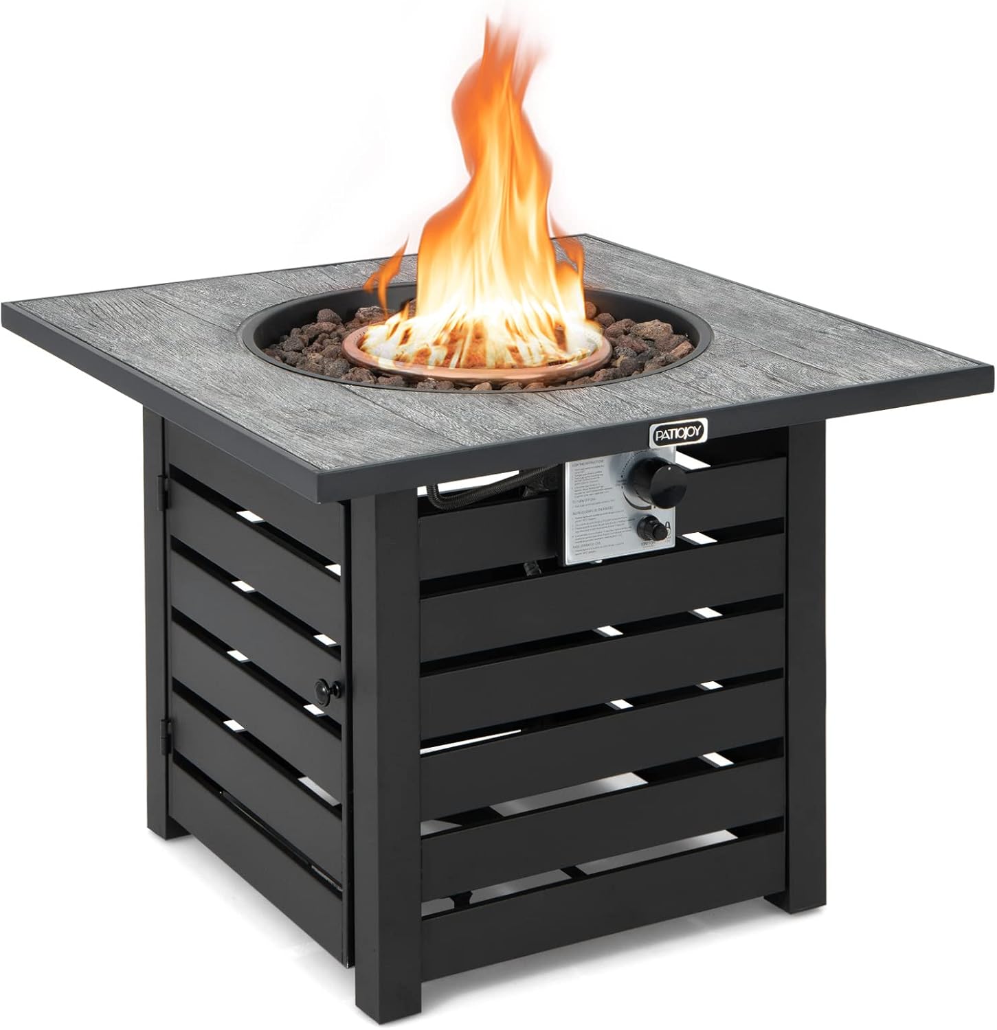 Tangkula 32-Inch Outdoor Propane Fire Pit Table, Patiojoy 50,000 BTU Square Gas Fire Pit with Ore Powder Tabletop, Adjustable Flame, Lava Rocks, PVC Cover for Patio, Poolside, Garden