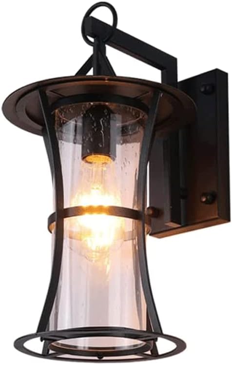E27 Single-Head Wall Lamp, Nordic Style Wrought Iron Wall Lights, Transparent Glass Lampshade, Outdoor Waterproof Courtyard Wall Lantern, Wall-Mounted Lighting Fixtures