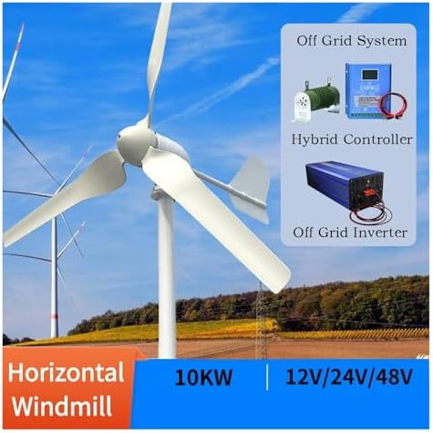 10KW 3-Blade Horizontal Wind Turbine Generator - 12V/24V/48V MPPT Hybrid Charge Controller for Home, Farm & Industrial Energy Solutions - Efficient Wind Power System (48V Model)