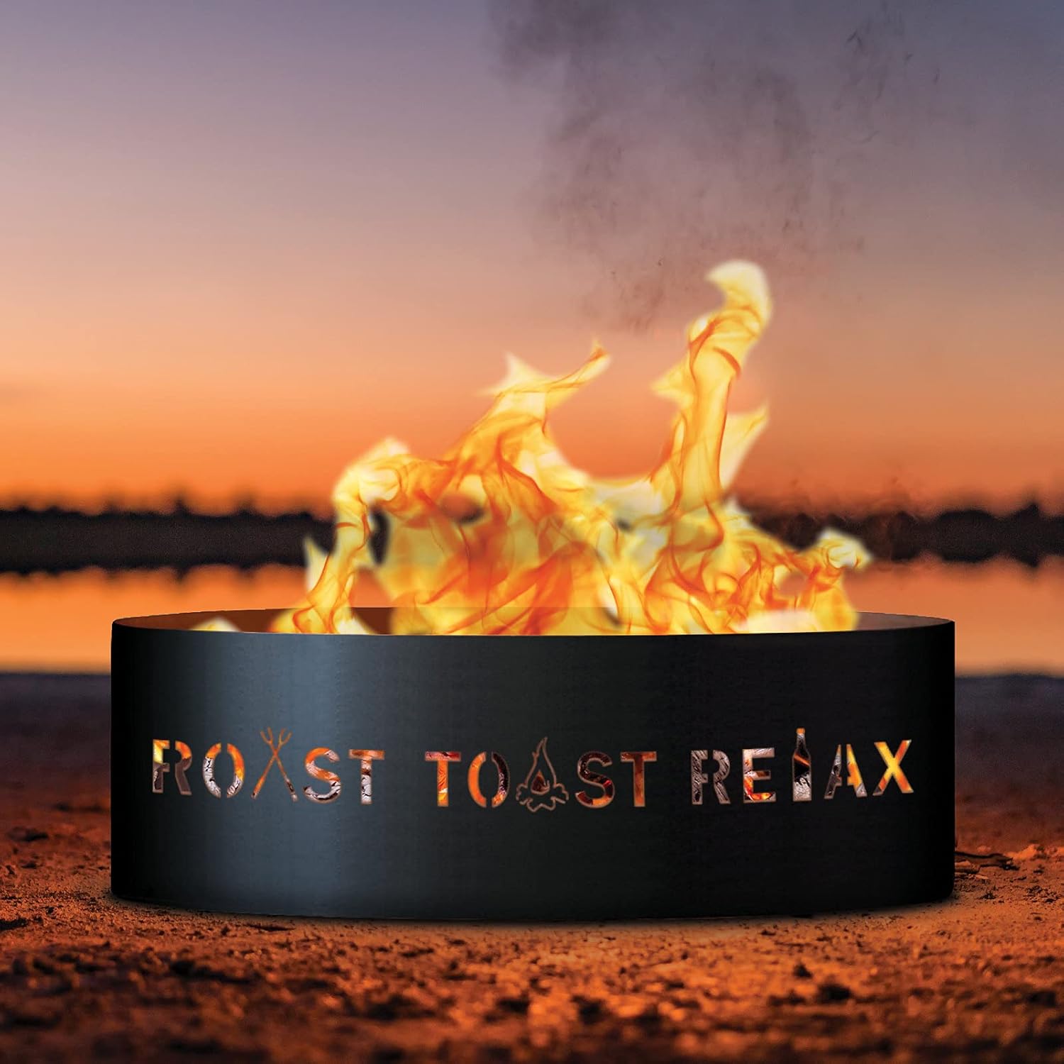 PD Metals RTR01837-FP Roast Toast Relax Unpainted 12 in. Tall 37 in. Diameter Outdoor Fire Ring with Fire Poker - 37 x 37 x 12 in. - Rustic Black Color