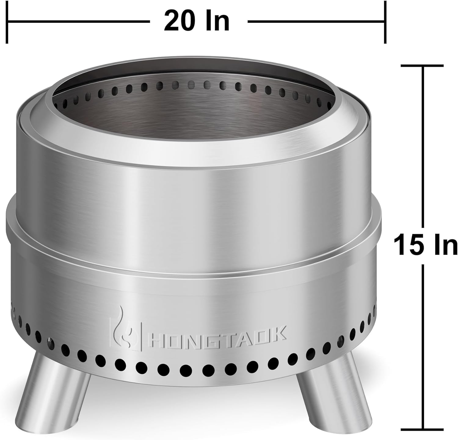 Smokeless Fire Pit with Waterproof Bag, 20 Inch Stainless Steel Fire Pits for Outside Wood Burning, Smokeless Firepit Outdoor Bonfire, Removable Ash Pan, Portable for Camping, Backyard