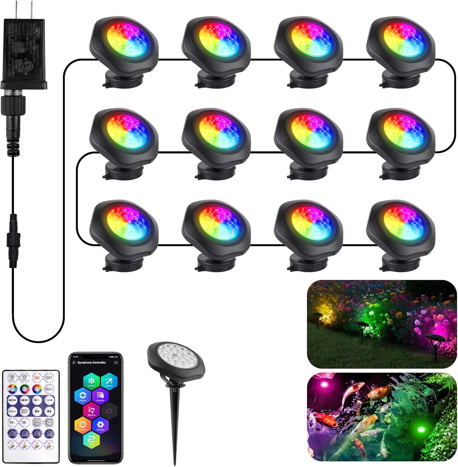 T-SUN Pond Lights LED Underwater 16M Colors with App and Remote, Submersible Fountain Light with Timer and Dimmable, Music Sync, Outdoor Spotlights for Koi Pond, Garden, Yard