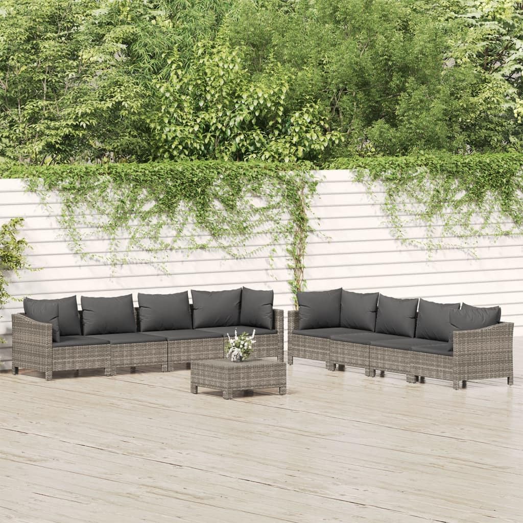 9 Piece Patio Lounge Set with Cushions Gray Poly Rattan Garden Furniture