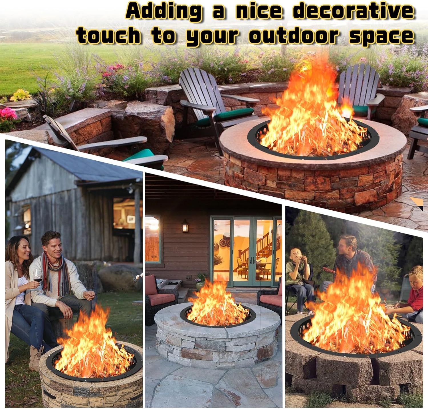 39 inch Fire Pit Ring,Heavy Duty Metal Smokeless Permanent Large Round Insert Firepit for Outdoor Fire Liner Wood Burning Heavy