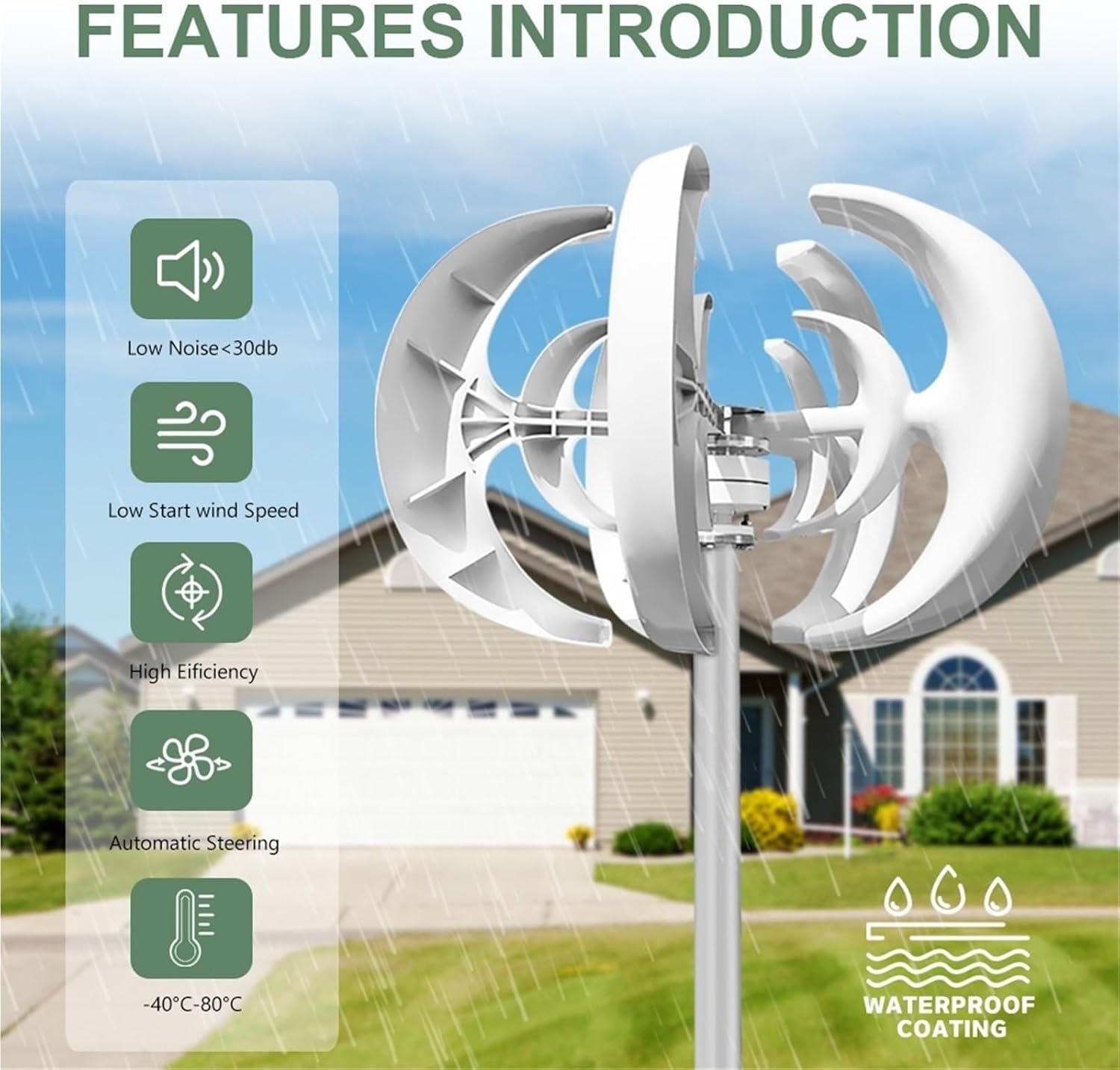 Wind Generator, 24V 12V Vertical Wind Household Low Noise and Efficient Solar System,Wind Turbine(12V)