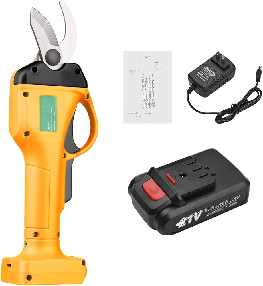Professional Cordless Electric Pruning Shears 21V Electric Branch Scissors Battery Powered Garden Shears Tree Trimmer Branch with Rechargeable Lithium Battery Adapter