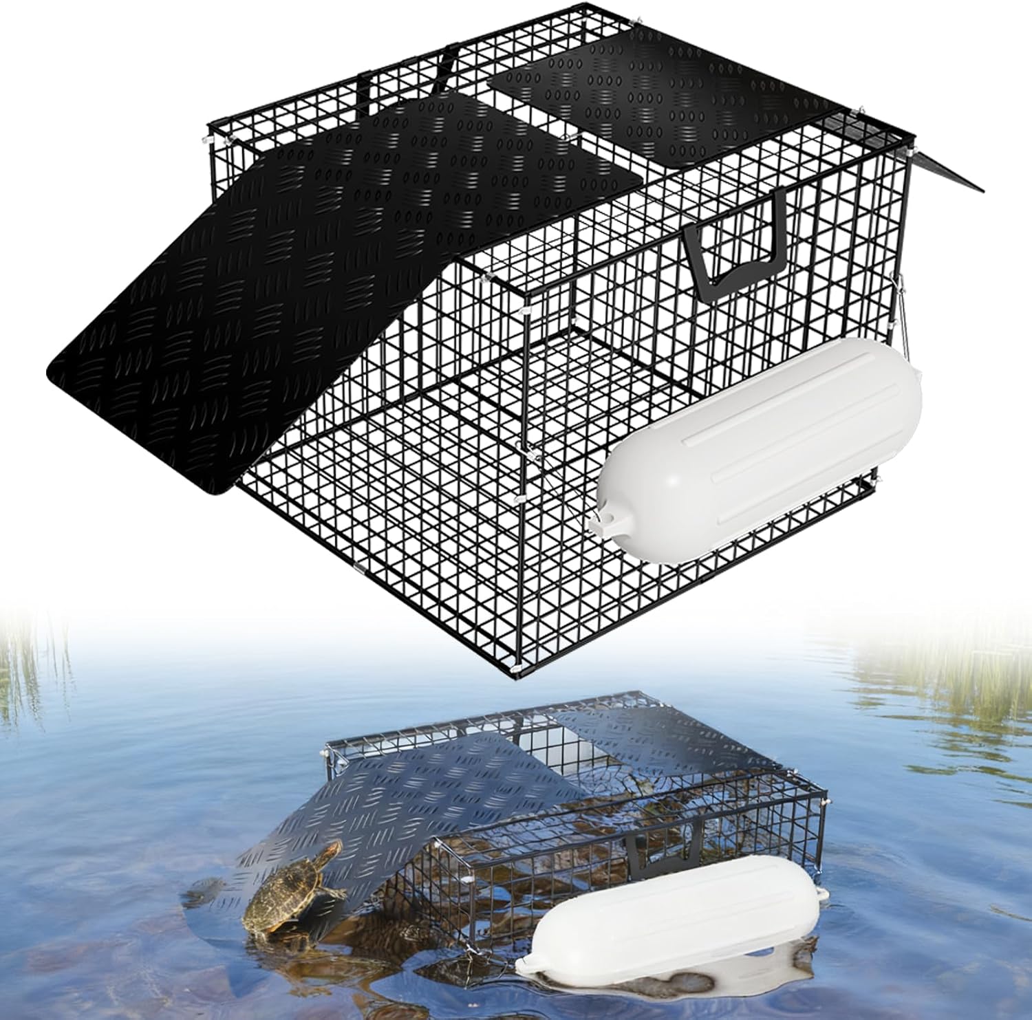 Floating Turtle Trap for Outdoor Water Solutions, Humane Snapping Turtle Trap, Bait-Free & Reusable Turtle Traps for Pond Owners, Fish Farms & Wildlife Control