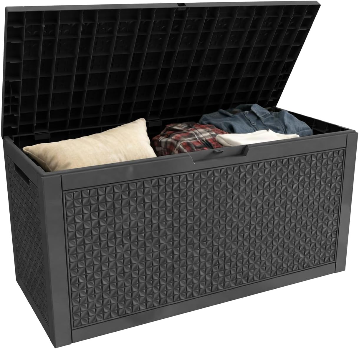 121 Gallon Outdoor Deck Box, Lockable Large Deck Box Waterproof Resin Storage Bin with Lid for Patio Furniture Cushions Garden Tools (Black, 121 Gallon)