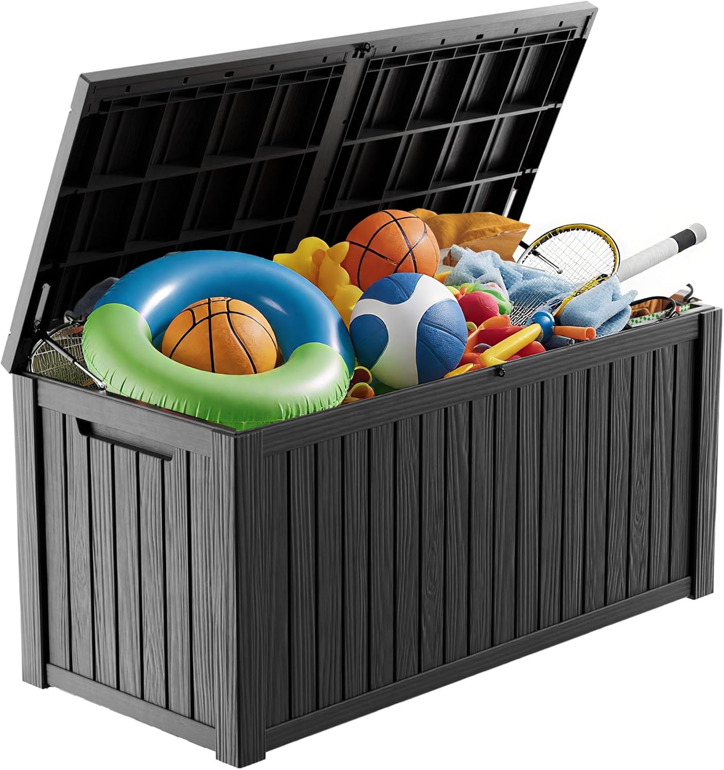 180 Gallon Outdoor Storage Box - Lockable Resin Deck Box for Patio Cushions & Garden Tools - Waterproof & Durable Outdoor Storage Bin - Sleek Black Design