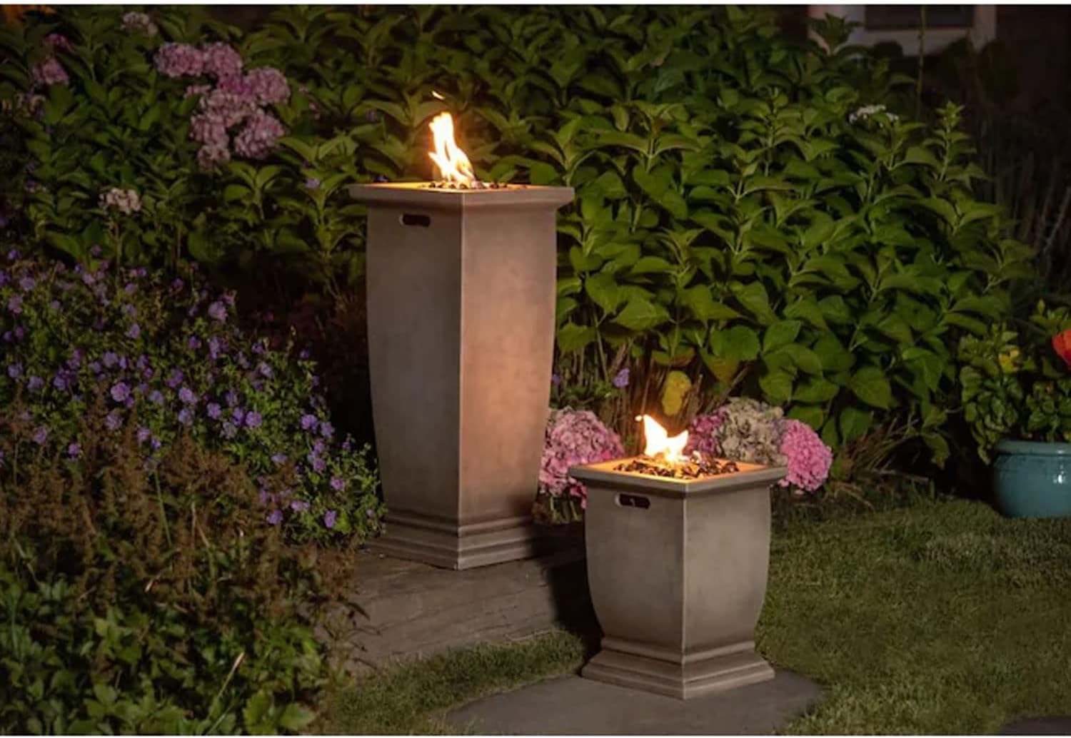 Endless Summer 15 Inch 10,000 BTU LP Gas Outdoor Concrete Style Fire Column Patio Heater with Integrated Ignition and Black Fire Glass, Brown