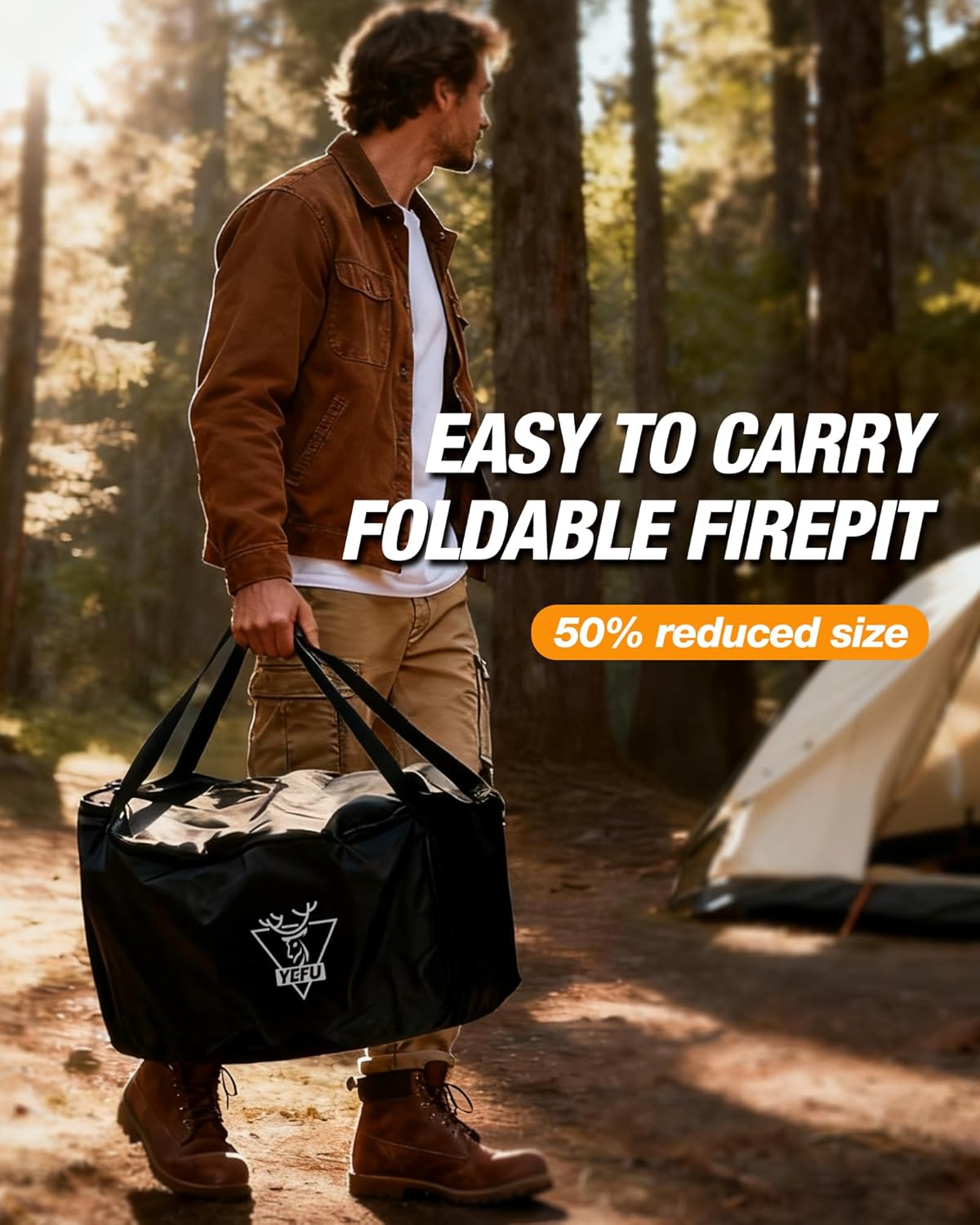 YEFU Smokeless Firepit Foldable 19in: Portable Fire Pit for Outside Wood Burning - Outdoor Camping Patio Bonfire Pit with Removable Ash Pan Easy to Carry & Clean