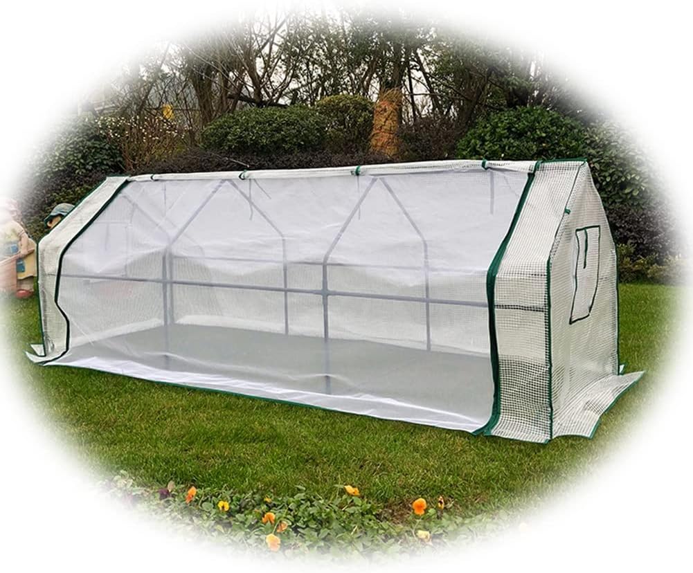 GDMING Tunnel Greenhouse, Plant Insulation Shed with Mesh Layer Sturdy Steel Frame Waterproof PE Cover Flower Shelter for Perfect for Garden Backyard Grow Vegetables and Flowers