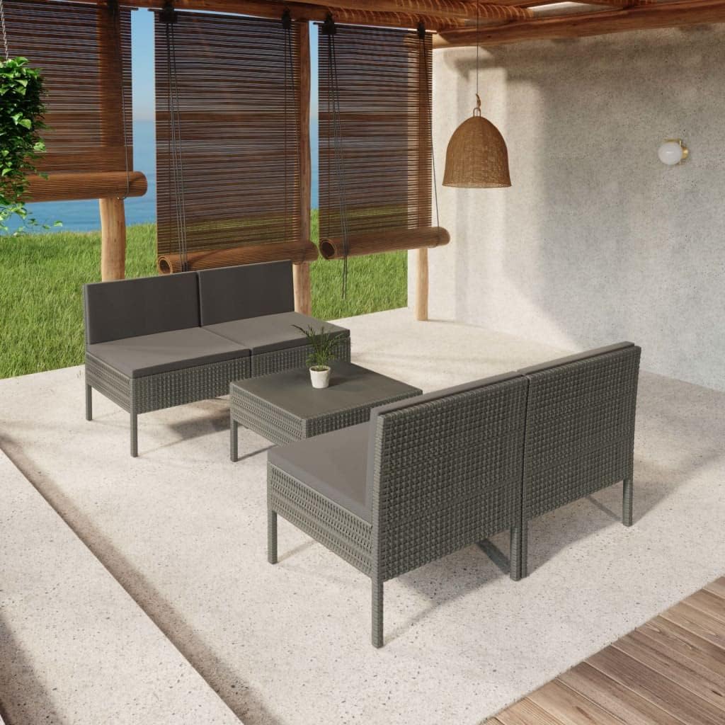 5 Piece Patio Lounge Set with Cushions Poly Rattan Gray,Cozy and WeatherResistant Outdoor Lounge Set for Relaxation and Entertaining Patio Furniture Sets, Outdoor Furniture Sets