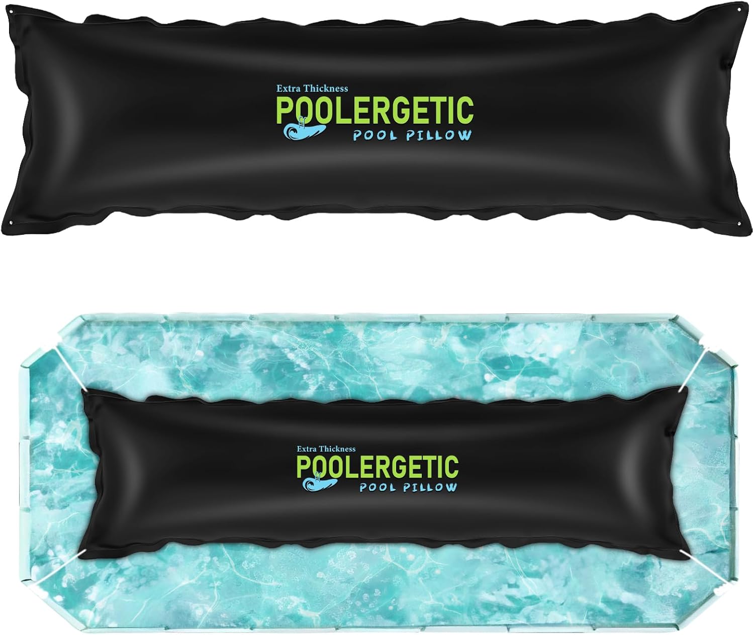 4x15 Ft Pool Pillow for Above Ground Pools, Large Winter Pool Pillow for Winterize Closing, 0.6mm Thick Heavy-Duty Swimming Pool Cover Air Pillow with Cords, Black, 2 Pack