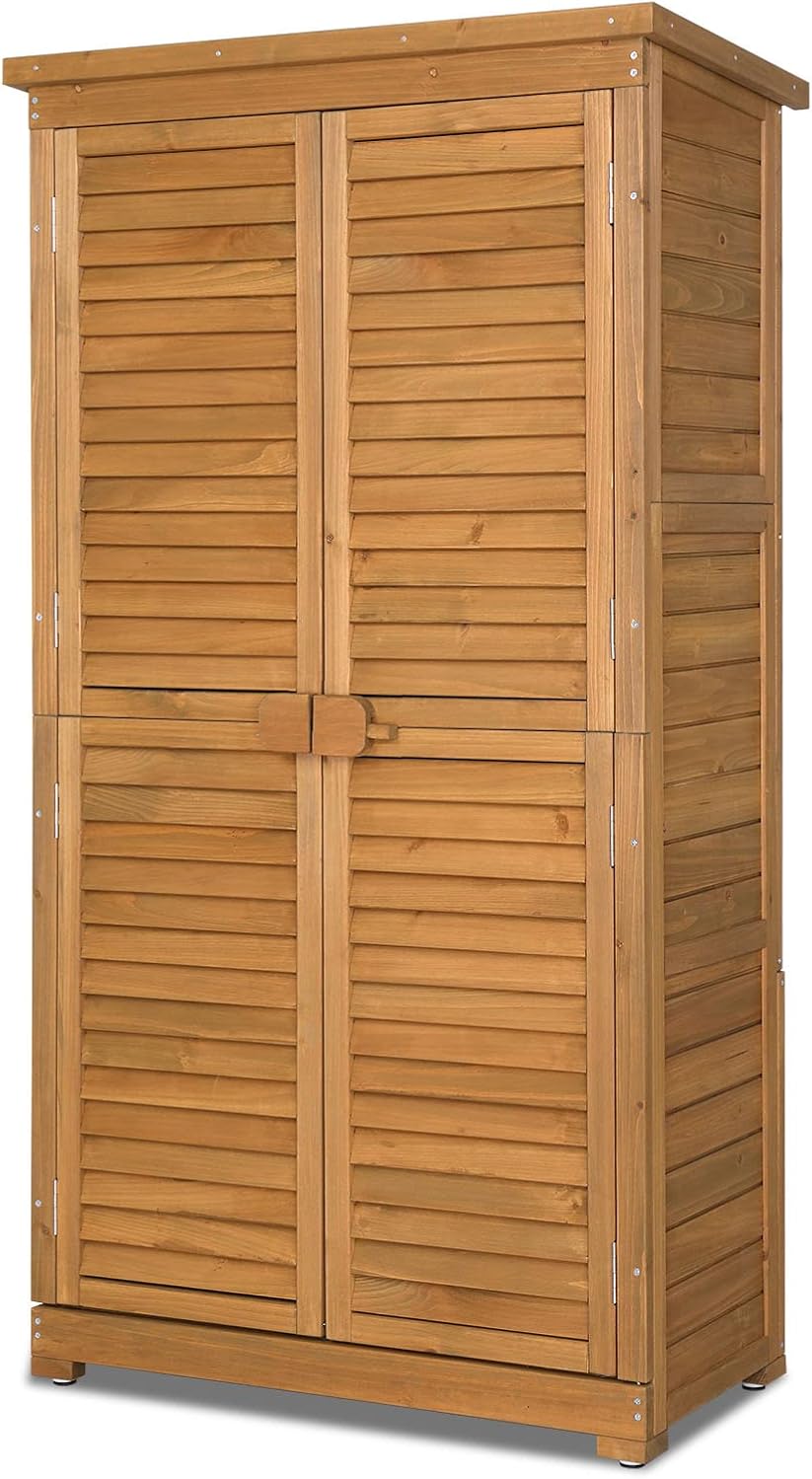 VINGLI Wood Outdoor Storage Shed, Lockable Garden Tool Shed with Waterproof Roof, 3 Customizable Shelves for Yard, Patio & Porch