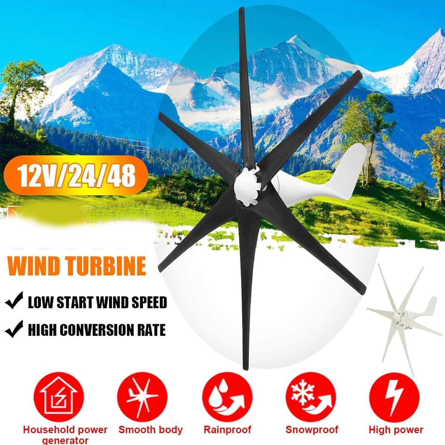 400W 12V Wind Turbine Generator Set,Noiseless 6 Blades Wind Turbine Generator with Charge Controller Kit for Home Or Streetlight Projects (Black)