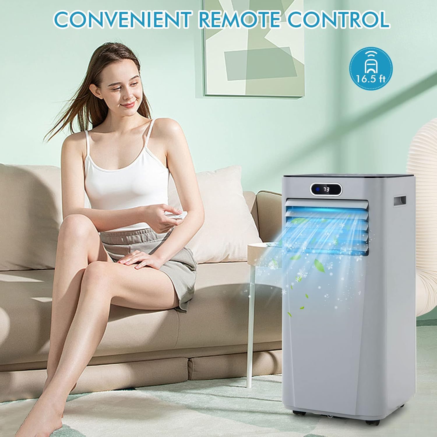 PETSITE Portable Air Conditioner, 3-in-1 AC Cooling Unit Dehumidifying, Fan & Air Cooler Function, Remote Control, Window Kit Included (10000BTU, Grey)