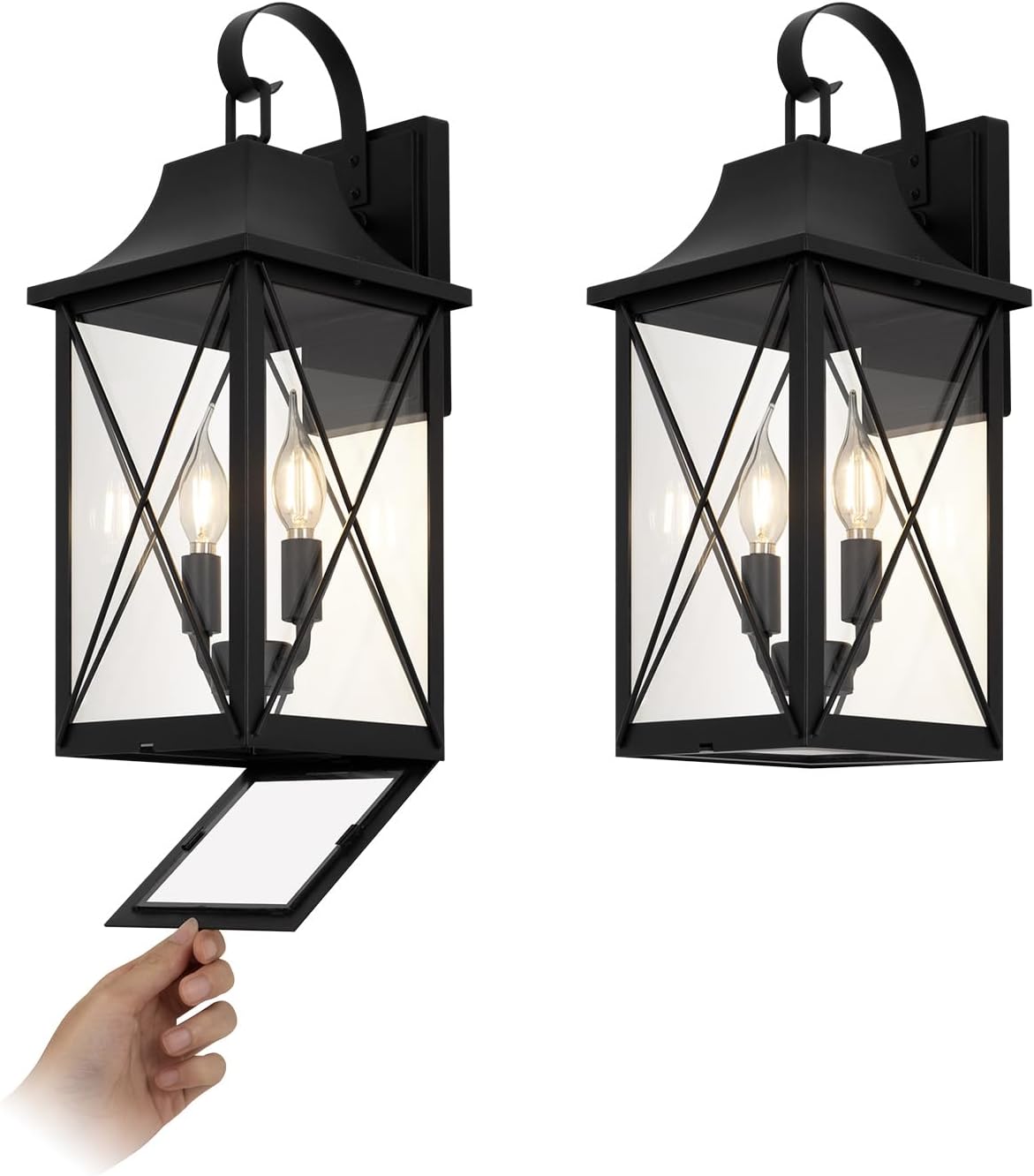 mirrea 19-inch Outdoor Porch Wall Light for House, Waterproof Exterior Sconce for Patio, Wall Mount Lighting Fixture for Front Door, Permanent Outside Lamp for Garage, Matte Black, Set of 2