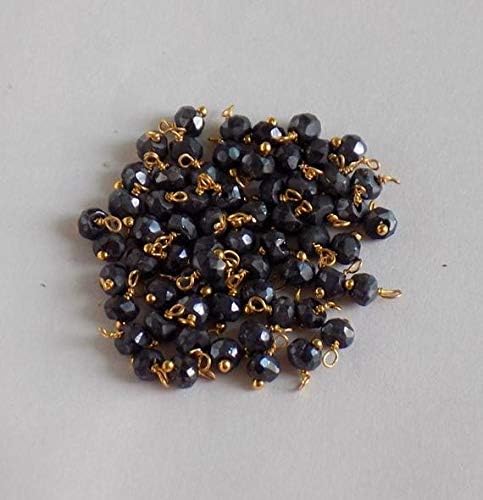 30 pc black spinel silver coated loose gemstone micro faceted beads - gold over sterling or 24k gold plated wire wrapped beads 3-4mm