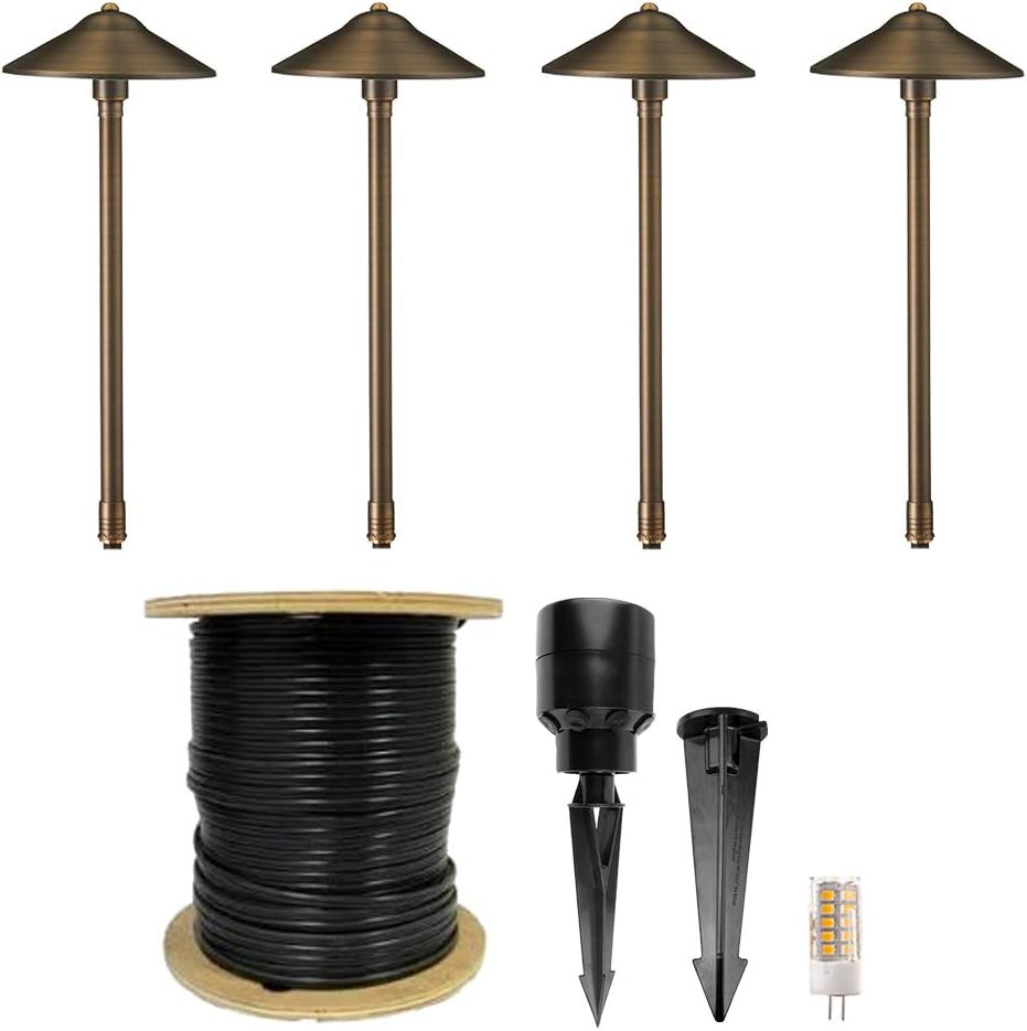 VOLT 12V Brass Max Spread LED Outdoor Path Light 4-Pack Expansion Kit (Bronze) for Low Voltage Landscape Lighting on Outdoor Pathway, Walkway, Garden, Driveway or Patio