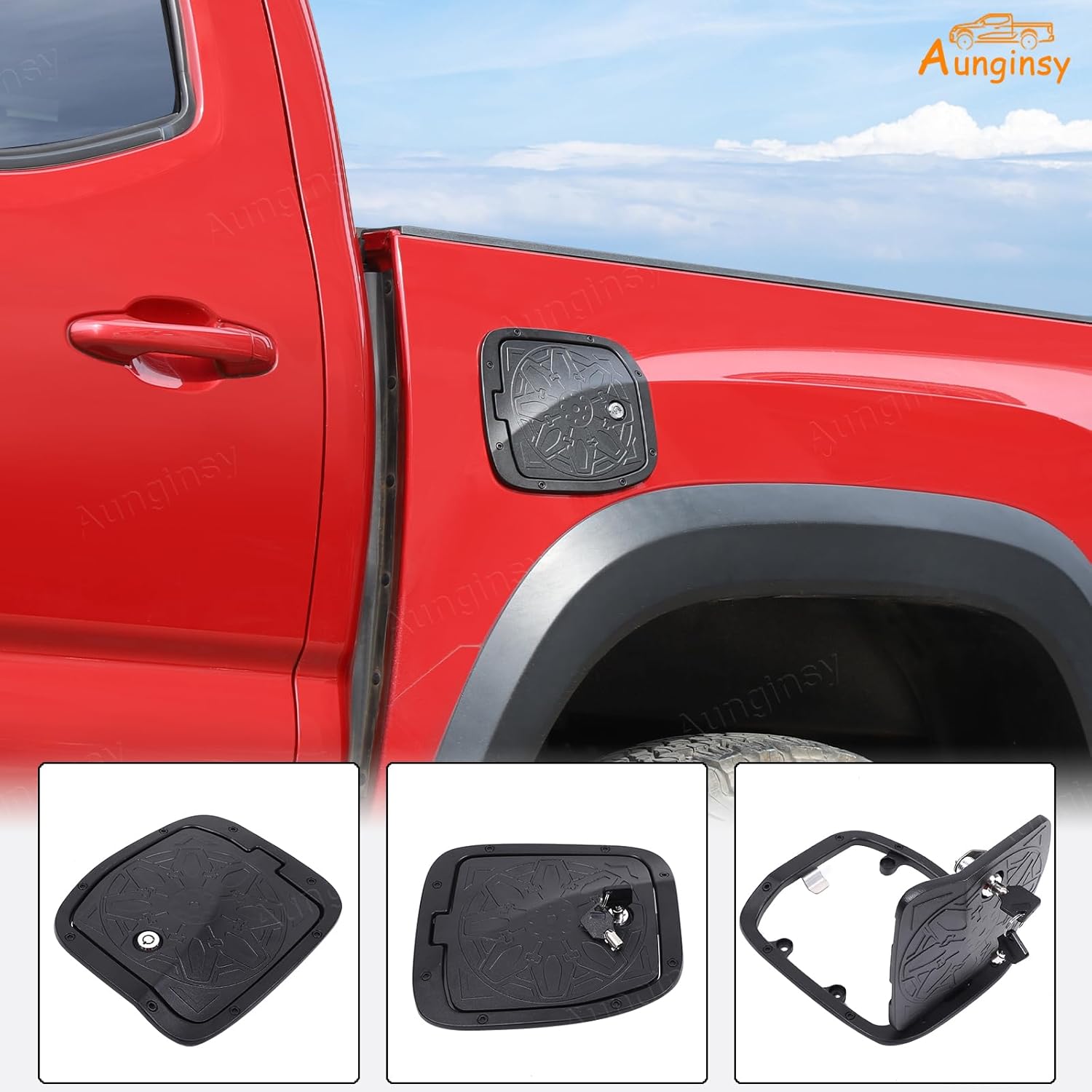 Aunginsy Car Fuel Tank Cap Replacement Anti-theft Lock Cap Compatible with Toyota Tacoma 2016-2023 Pickup Door Fuel Tank Cover W/Lock Gas Cap Tank Trim Cover Fuel Filler Door Protector Accessories