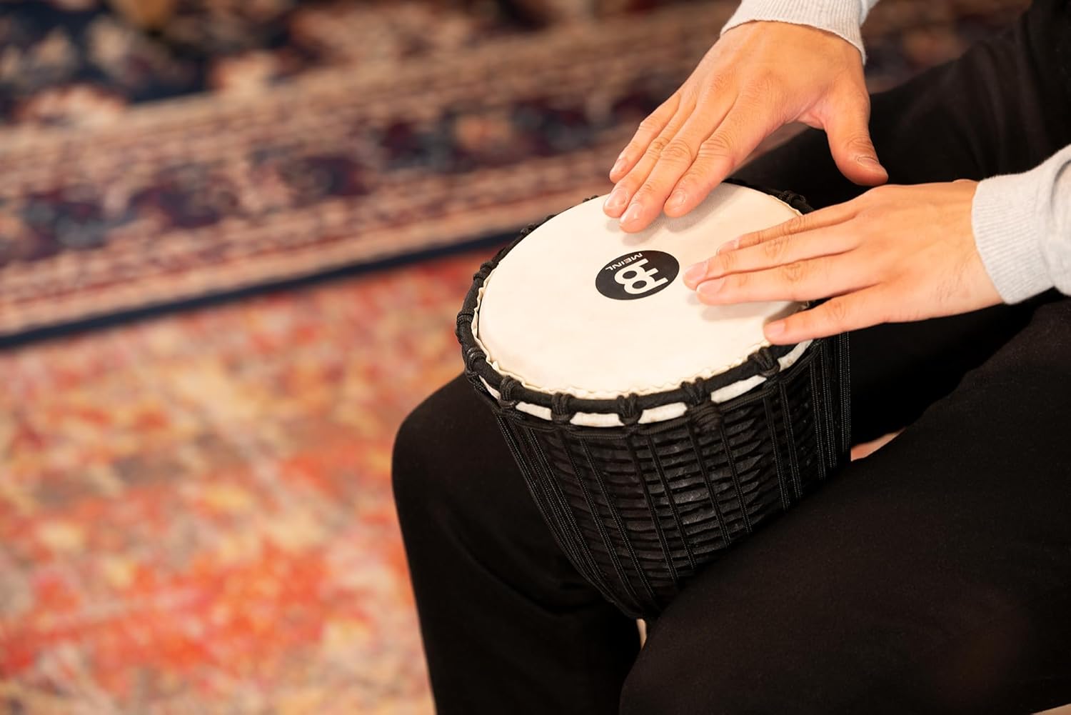 Djembe Hand Drum Circle Instrument, Carved Mahogany Headliner Series — NOT MADE IN CHINA — African Mali Weave Ropes, 2-YEAR WARRANTY