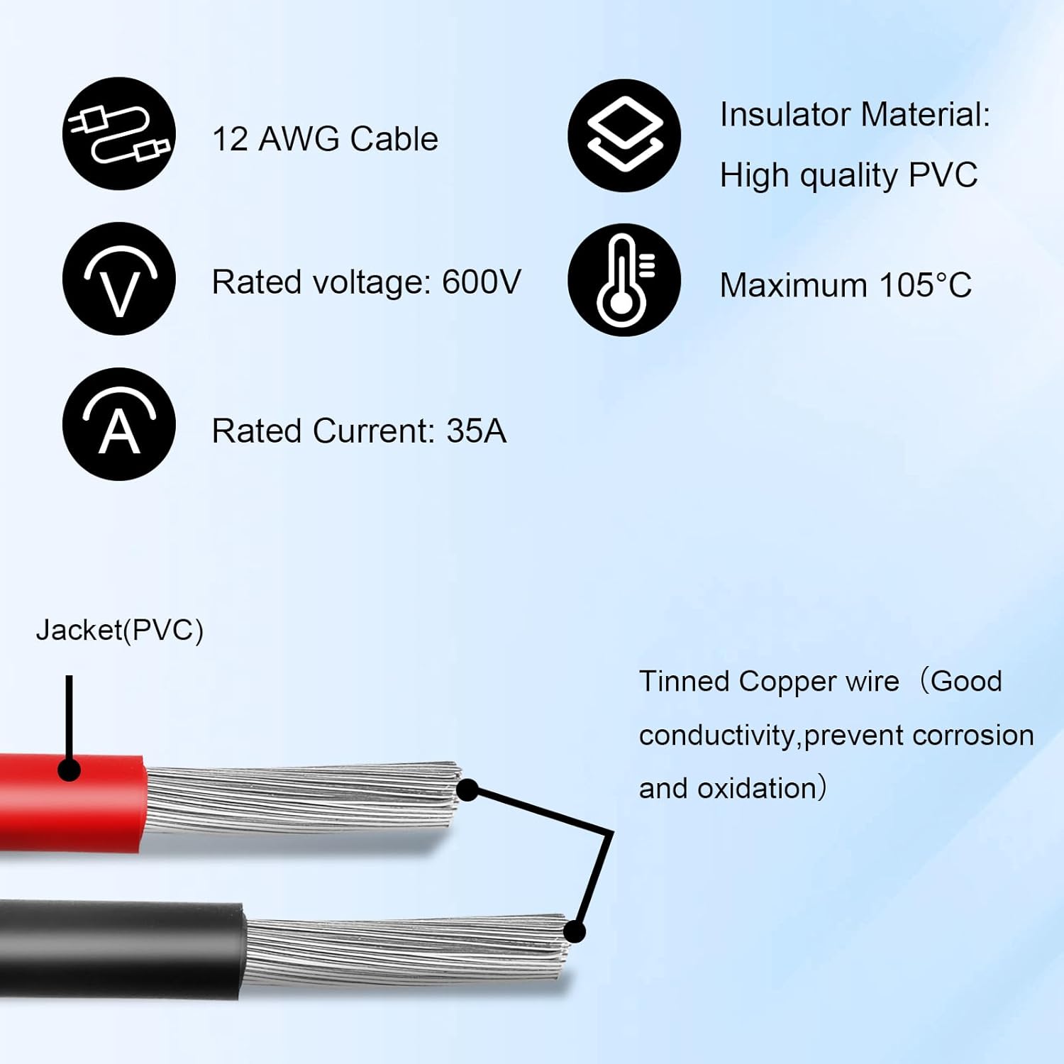 Solar to XT60i Cable 12AWG 60FT Solar Panel to XT60i Adapter Connector XT60i-F Extension Cable for Portable Power Station Solar Generator