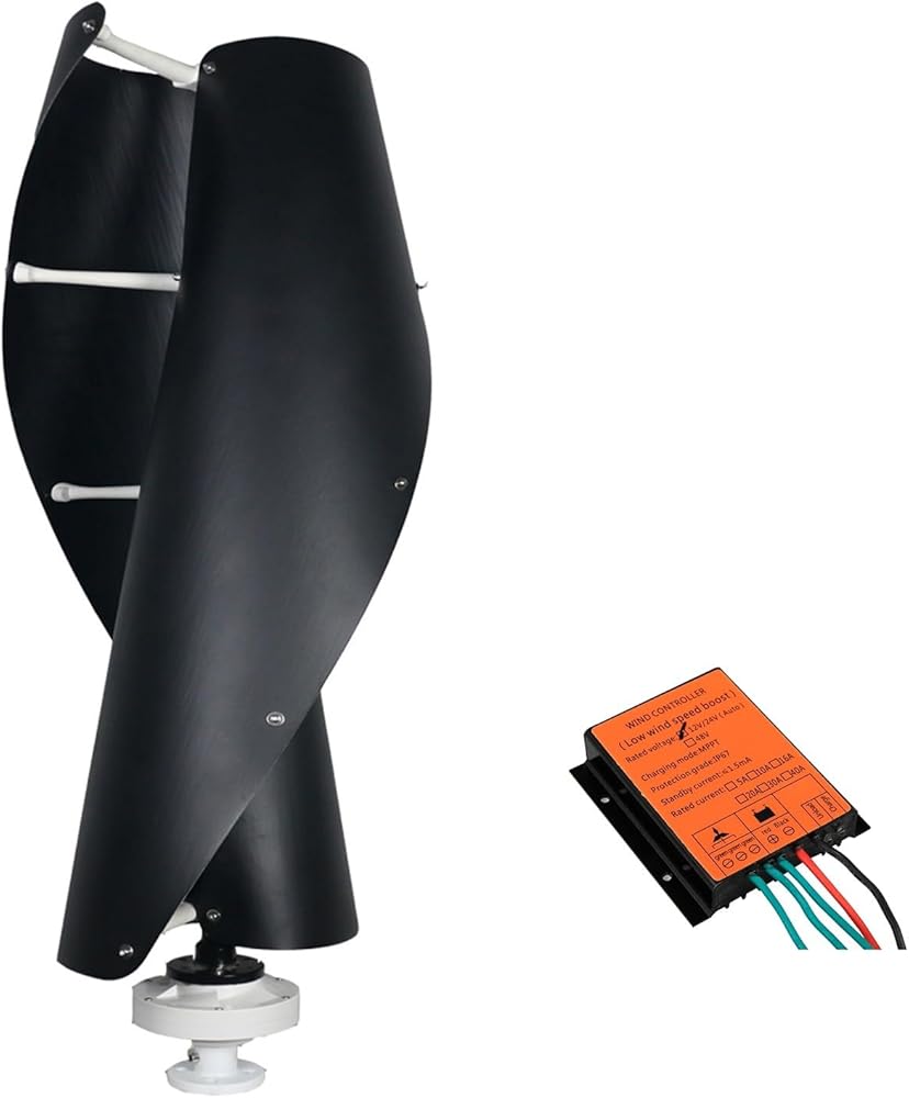 2KW 12V 24V 48V Maglev Off Grid System Home Wind Turbine Vertical Axis Wind Turbine Kit Breeze Start Wind Turbine (Color : Black, Size : 12v)