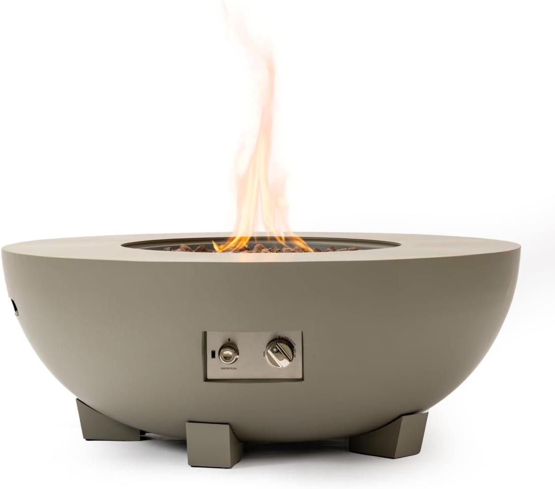 36-inch Round Iron Fire Pit Table, Outdoor Convertible Propane Gas Fire Bowl with Cover for Patio, Poolside, Balcony - Grey