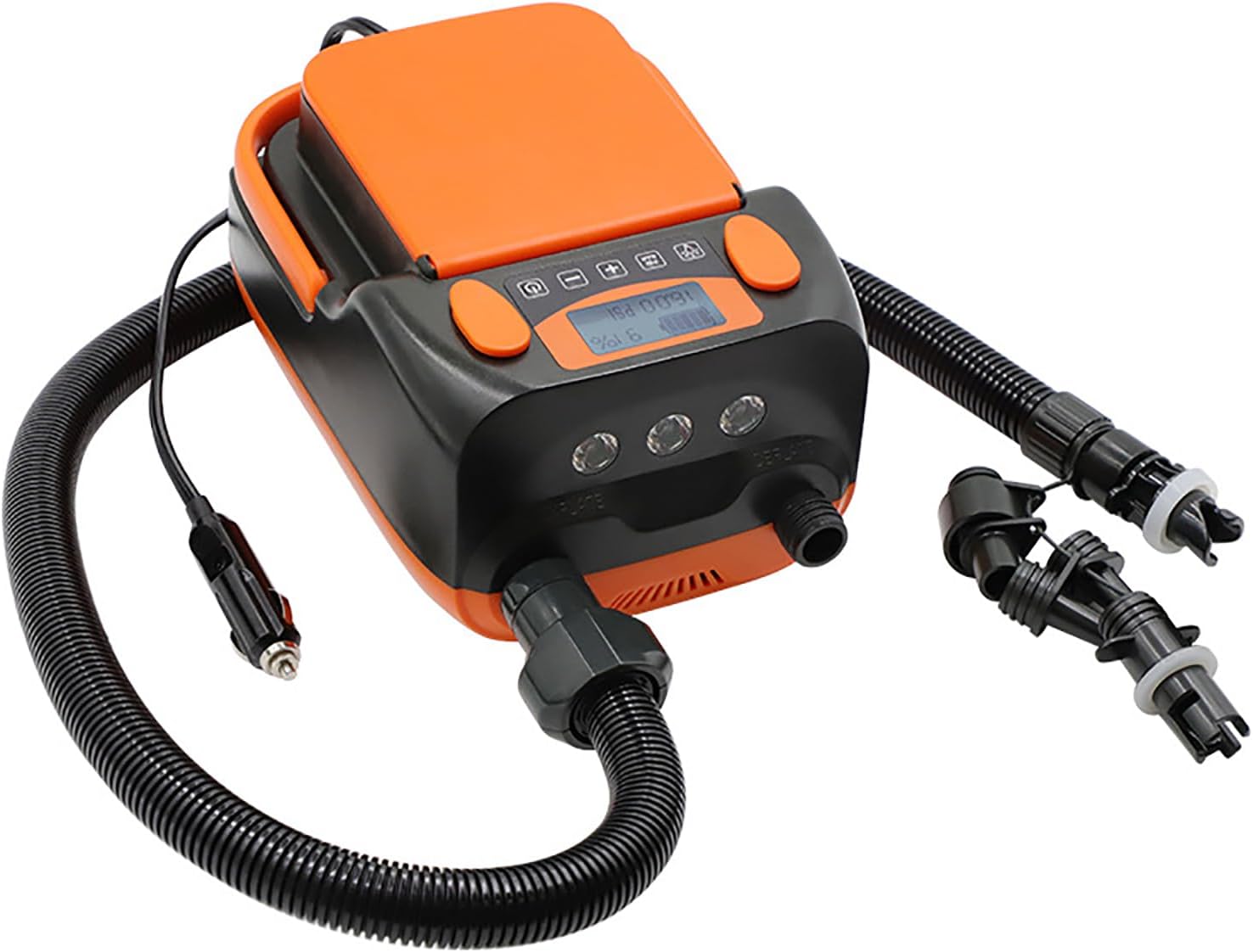 High Pressure Air Pump, 12V Rechargeable Paddle Board Pump with LED Lighting and Auto-Off Function, Detachableair Hose and 6000mAh Battery Capacity, Saving Space, for Inflatable Tent, Boat, Kayak