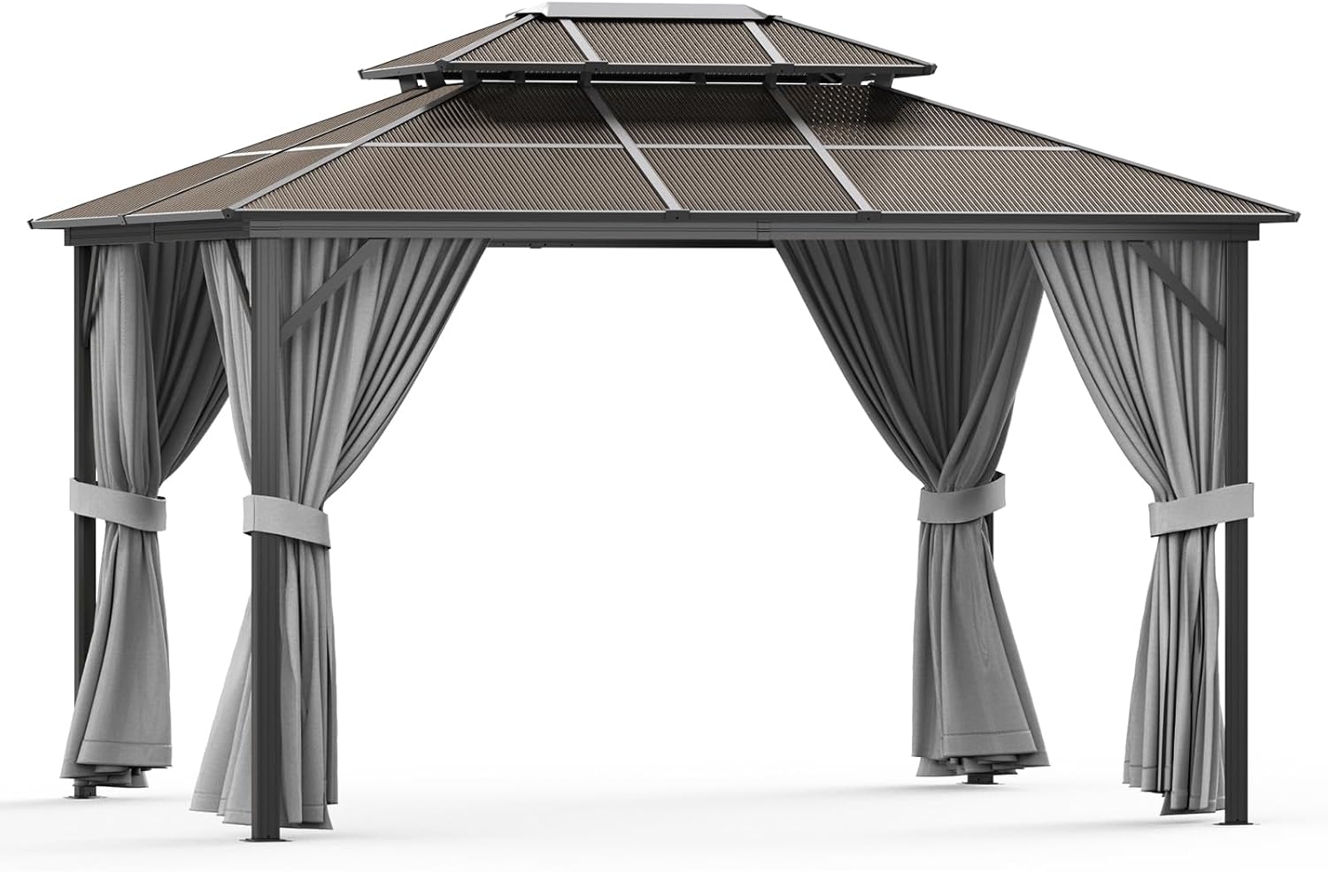 Outdoor Patio Gazebo Canopy Tent - 13x10ft, Aluminum Alloy + PC Solar Panel, Double Roof, Suitable for Lawn, Garden, Backyard, and Deck,Gray Top