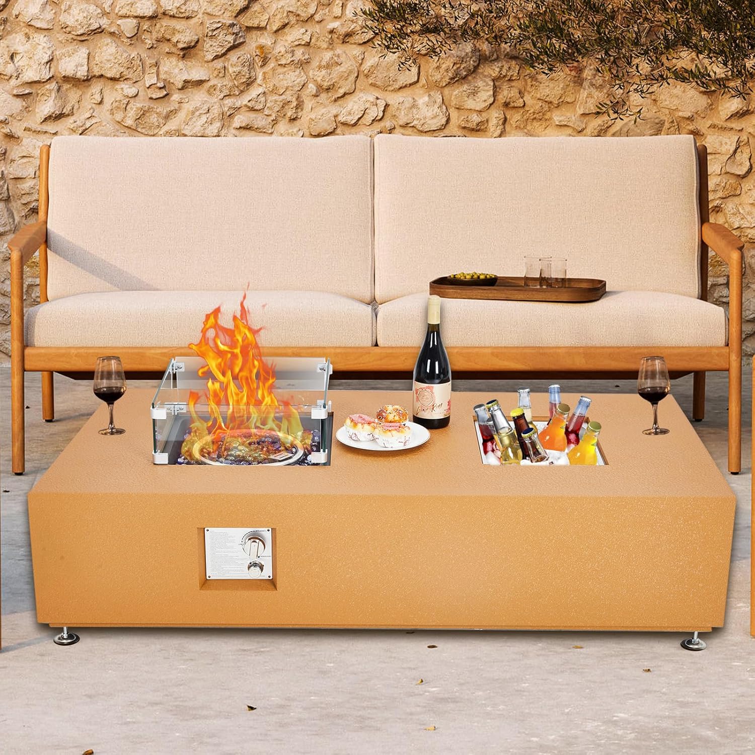 56 Inch Outdoor Propane Fire Pit Table，50000BTU Fire Table with 13
