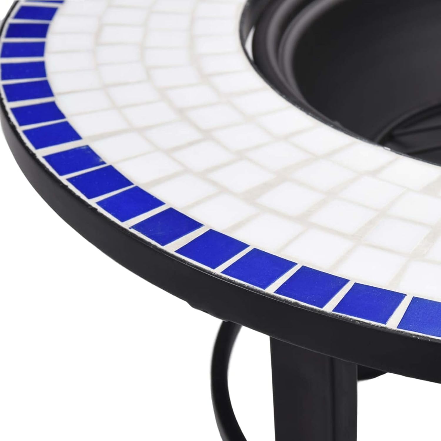 Mosaic Ceramic Fire Bowl Blue and White 68 cm Outdoor Fire Pit Garden Fire Pit Fire Bowl Black for Garden Terrace