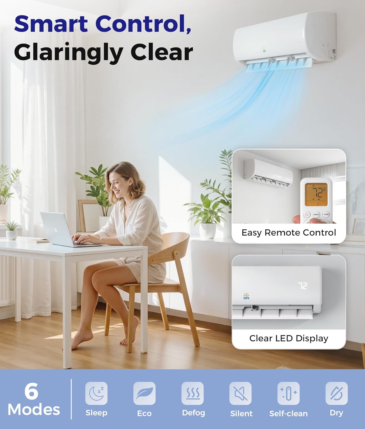 Mini Split Air Conditioner - 11500 BTU Ductless Mini Split Ac/Heating System, 115V 17 SEER2, Precharged Inverter Split AC Unit with Heat Pump System, 750 Sq. Ft, R32 with Installation Kit