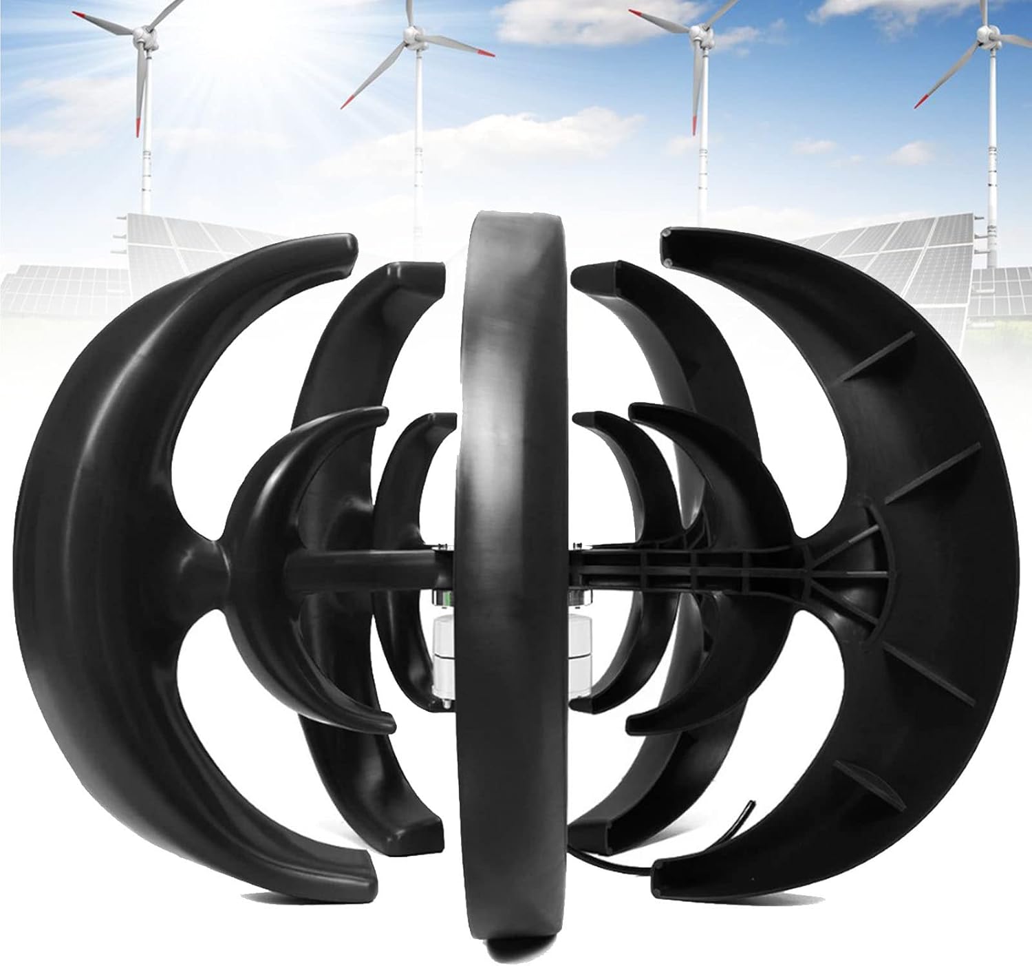 Lantern Shape Wind Turbine with 5 Blades Wind Generator 500W/12V/24V/48V with Integrated Controller,for Monitoring Systems,Mobile Homes,Fishing Boats,Marine Other Charging Uses,Black-24V