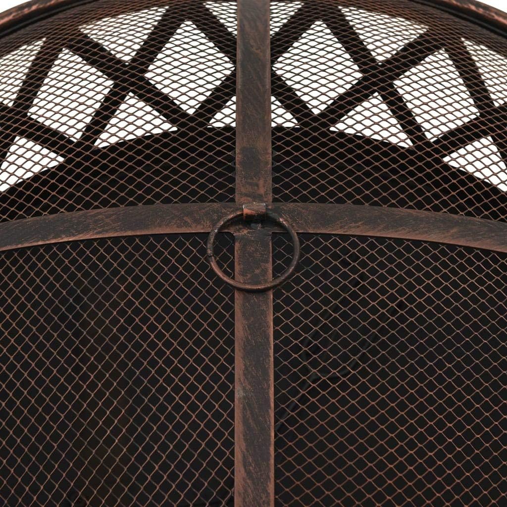Steel Rustic Style Fire Pit with Metal Poker and Mesh Cover, Absorbing and Radiating Heat Outdoor Fire Pit Round Fireplace for Garden Patio 29.9