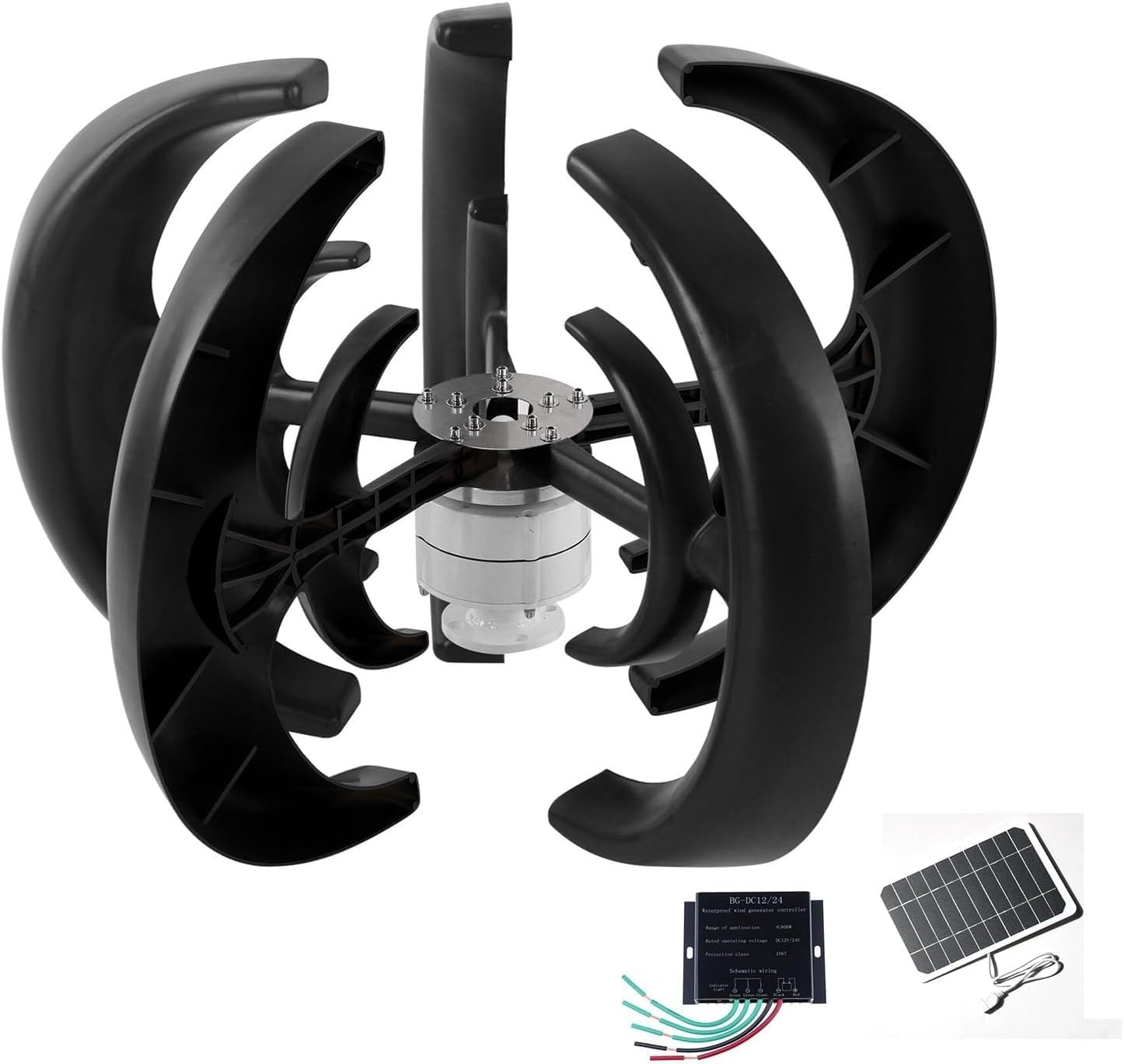 CHRISK 2000W 5 Blade Wind Turbine Kit 12V/24V Vertical Axis Wind Turbine Small Windmill with MPPT Controller